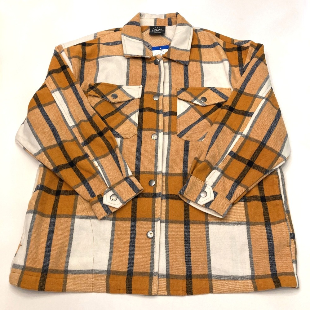 HFX Snap Front Orange Plaid Flannel Shacket Cabincore Womens Large Outdoor